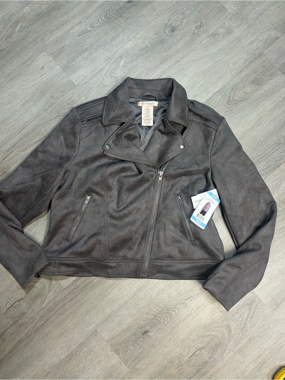 NWT Philosophy Apparel Grey Smoke Faux Suede Moto Jacket Size Large